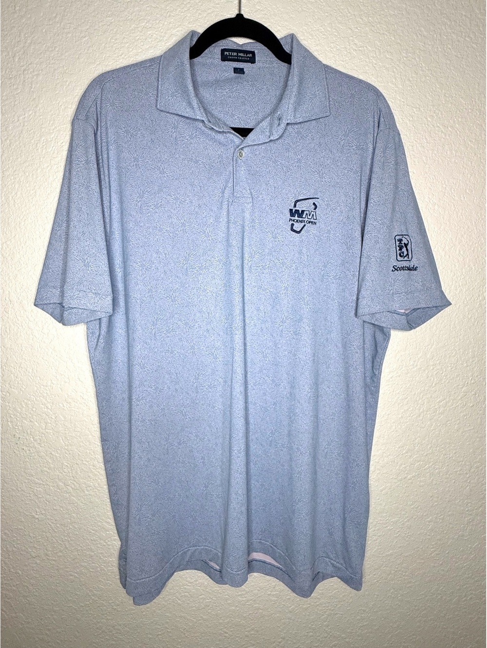 Peter Millar Crown Crafted light blue Waste Management golf polo shirt size L